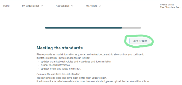 Saving progress on the assessment screenshot